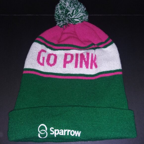 Go Pink -Go Green Sparrow Winter Pompom Hat Ruffneck One Size Fits All - Picture 1 of 7